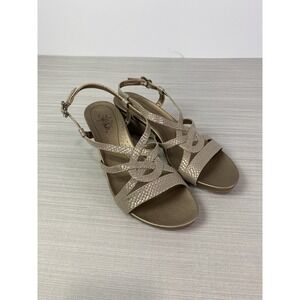 Life Stride Strappy Open Toe Sandals 9.5M Gold 2 3/8" Heel NEW